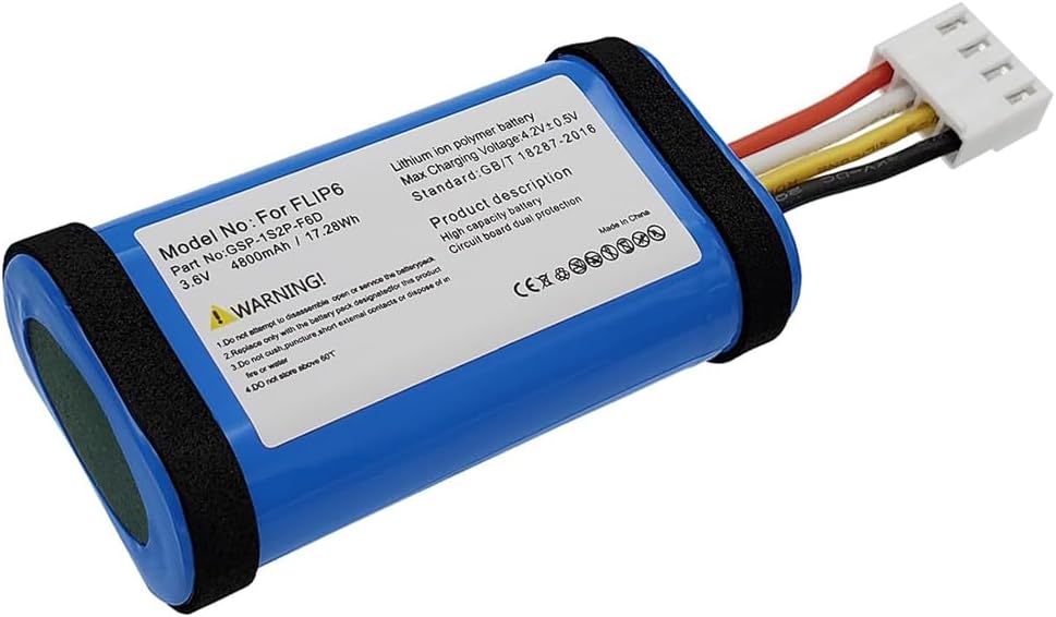 Batteria JBL Flip 5/6 Originale – 3.6V 4800mAh 17.28Wh, Sostituzione Per ID1060-B, 1INR19/66-2 E SUN-INTE-152